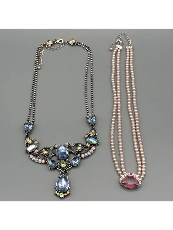 Set of 2 Avon Necklaces Blue Pink Rhinestone Faux Pearl Spring Pastel Nina Ricci - Picture 8 of 15